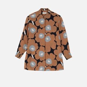 Marimekko Sivuta Unikko Cupro Women Long Sleeve Relaxed Shirt Sz 36 /US 4 NWT